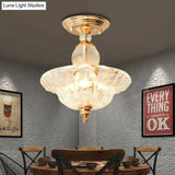 Modern Ribbed Glass Semi Flush Mount Light In Black/Gold - 12’/16’ Diameter 1 Crystal Ceiling