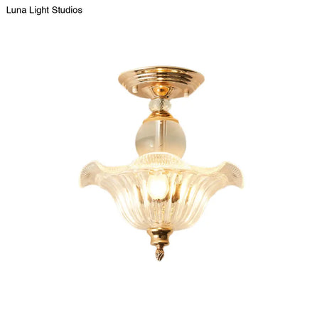 Modern Ribbed Glass Semi Flush Mount Light In Black/Gold - 12’/16’ Diameter 1 Crystal Ceiling Lamp