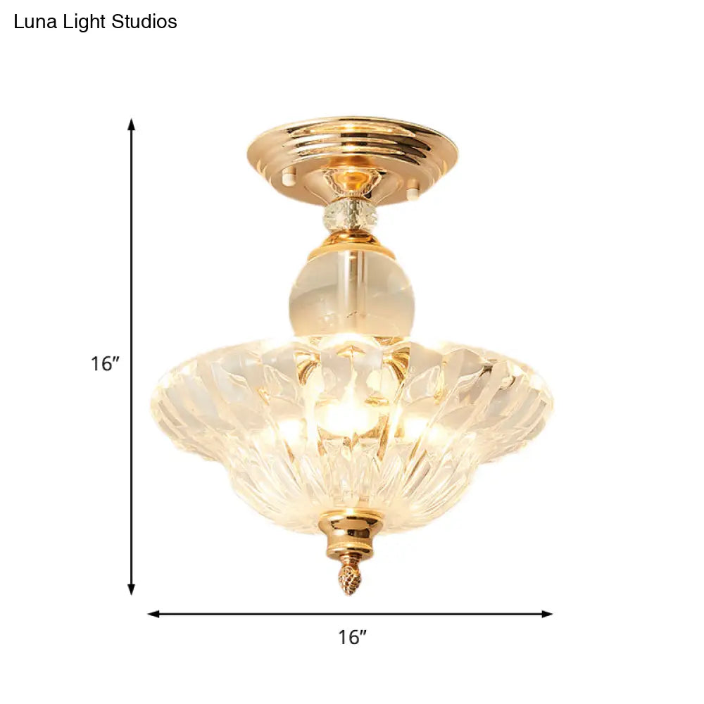 Modern Ribbed Glass Semi Flush Mount Light In Black/Gold - 12’/16’ Diameter 1 Crystal Ceiling Lamp