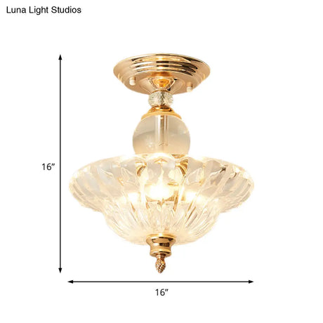 Modern Ribbed Glass Semi Flush Mount Light In Black/Gold - 12’/16’ Diameter 1 Crystal Ceiling Lamp