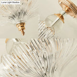 Modern Ribbed Glass Semi Flush Mount Light In Black/Gold - 12’/16’ Diameter 1 Crystal Ceiling Lamp