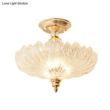 Modern Ribbed Glass Semi Flush Mount Light In Black/Gold - 12’/16’ Diameter 1 Crystal Ceiling Lamp