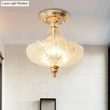 Modern Ribbed Glass Semi Flush Mount Light In Black/Gold - 12’/16’ Diameter 1 Crystal Ceiling Lamp