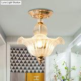 Modern Ribbed Glass Semi Flush Mount Light In Black/Gold - 12’/16’ Diameter 1 Crystal Ceiling