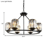 Modern Ring Crystal Chandelier With Clear Cylinder Shade - 6 Or 8 Bulbs Black Suspension Lamp