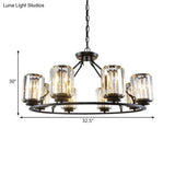 Modern Ring Crystal Chandelier With Clear Cylinder Shade - 6 Or 8 Bulbs Black Suspension Lamp