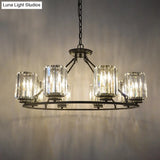 Modern Ring Crystal Chandelier With Clear Cylinder Shade - 6 Or 8 Bulbs Black Suspension Lamp