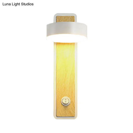 Modern Rotatable 1-Light Round Wooden Led Wall Sconce Lamp In Black/White Warm/White Light