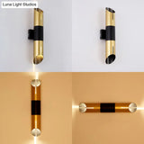 Modern Rotatable Cylinder Wall Sconce With Integrated Led Golden Lighting