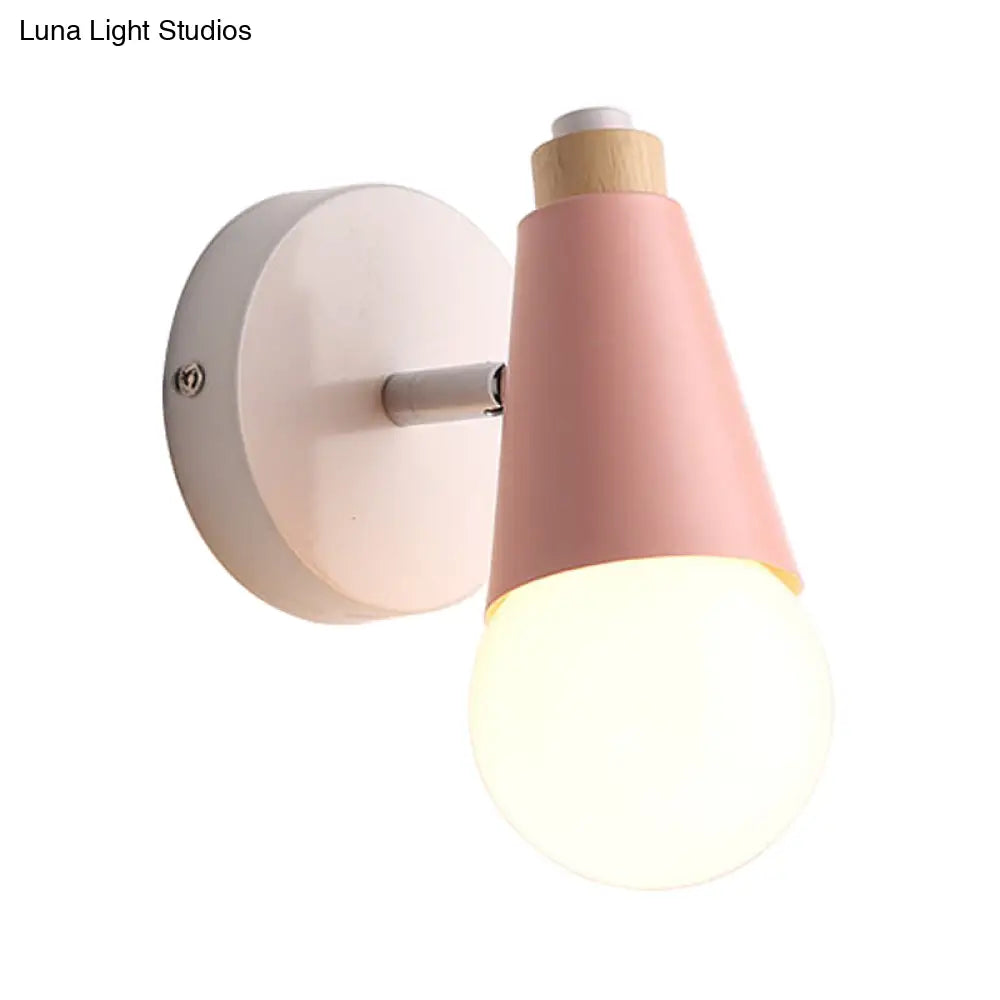 Modern Rotatable Macaron Sweet Cone Wall Sconce For Kid Bedroom - 1 Head Metal Light