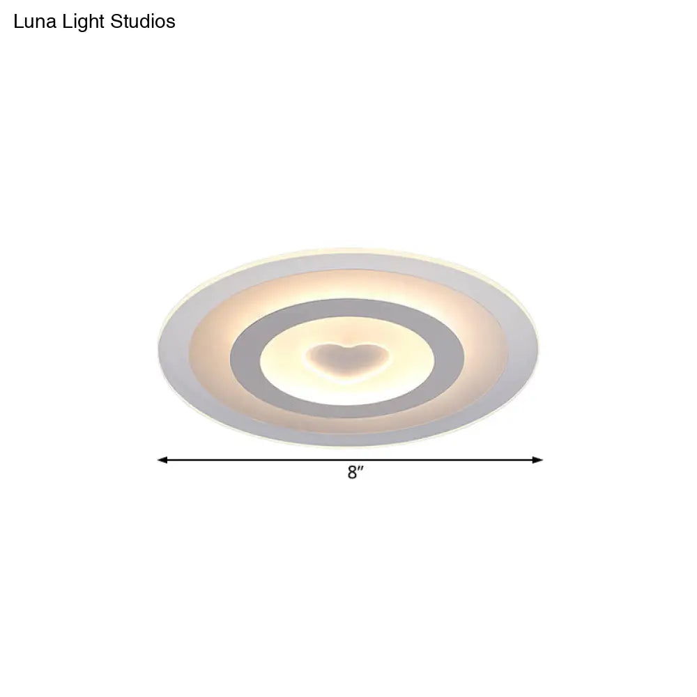 Modern Round Acrylic Flush Mount Light Led - 8’/16.5’/20.5’ Wide Lamp With Heart Pattern Warm/White
