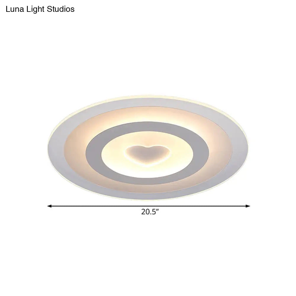 Modern Round Acrylic Flush Mount Light Led - 8’/16.5’/20.5’ Wide Lamp With Heart Pattern Warm/White