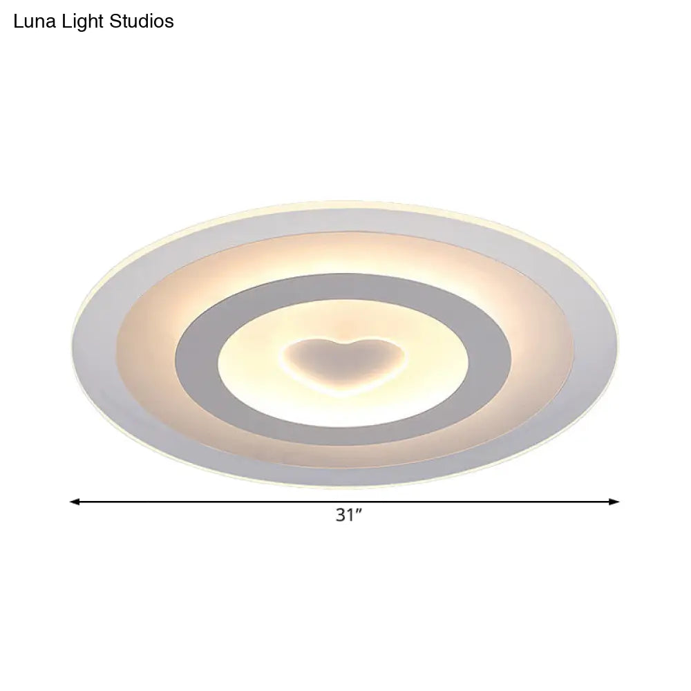 Modern Round Acrylic Flush Mount Light Led - 8’/16.5’/20.5’ Wide Lamp With Heart Pattern Warm/White