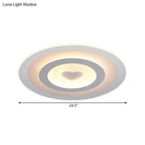 Modern Round Acrylic Flush Mount Light Led - 8’/16.5’/20.5’ Wide Lamp With Heart Pattern Warm/White