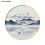 Modern Round Acrylic Wall Sconce Light - Asian Grey/Blue Mountain River Design Warm/White Led