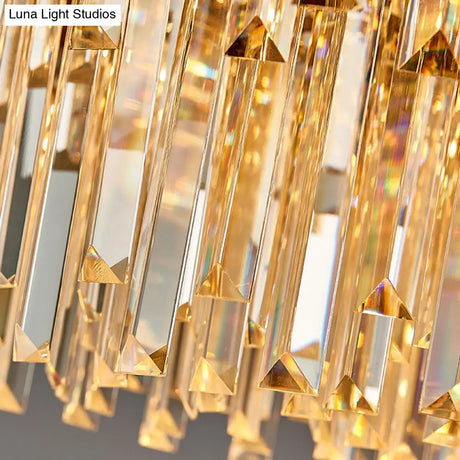 Modern Round Chandelier With Flower Pattern Crystal And Metal Hanging Light For Bedroom - Brass