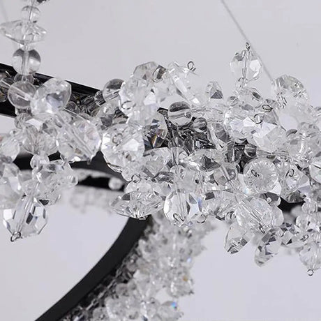 Modern Round Cut Crystal Chandelier Led Pendant Light - 16/23.5/31.5 Wide Black Finish Warm/White