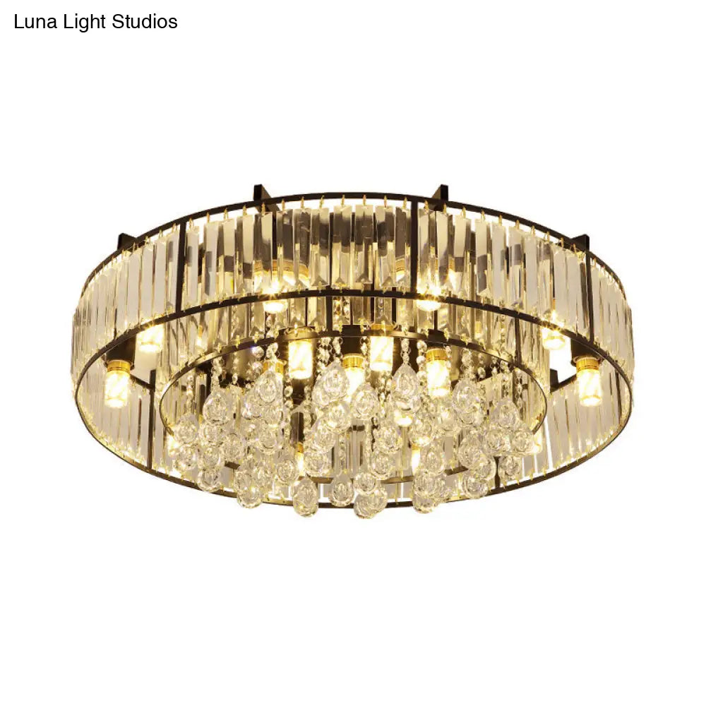 Modern Round Flush Mount Ceiling Light With Crystal Draping - 7/13 - Light Options
