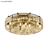 Modern Round Flush Mount Ceiling Light With Crystal Draping - 7/13 - Light Options
