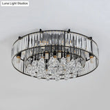 Modern Round Flush Mount Ceiling Light With Crystal Draping - 7/13 - Light Options