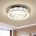 Modern Round Flush Mount Led Ceiling Lamp With Beveled Crystals In Stainless Steel Clear