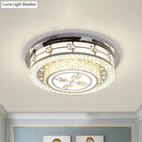 Modern Round Flush Mount Led Ceiling Lamp With Beveled Crystals In Stainless Steel