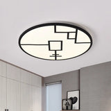Modern Round Led Ceiling Light In Black/White With Geometric Pattern - Flush Mount Fixture For