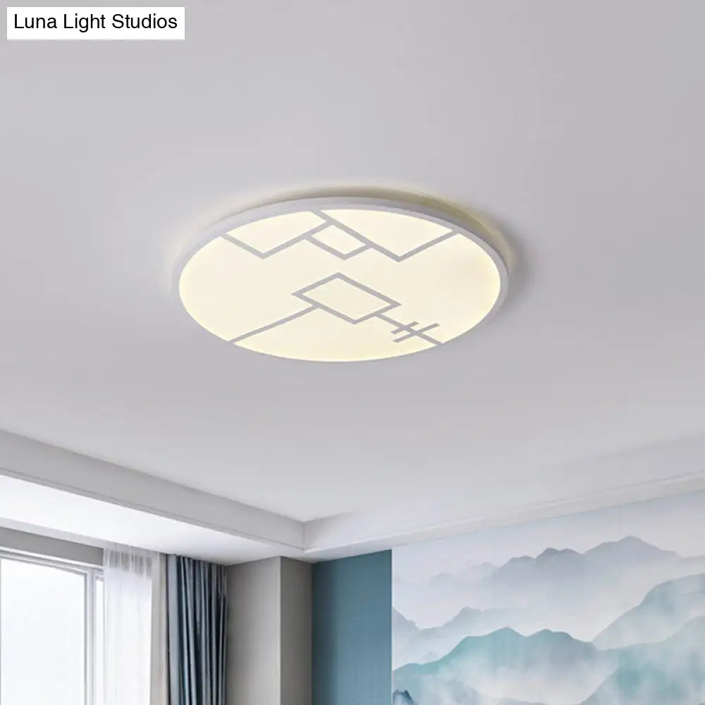 Modern Round Led Ceiling Light In Black/White With Geometric Pattern - Flush Mount Fixture For