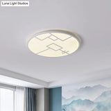 Modern Round Led Ceiling Light In Black/White With Geometric Pattern - Flush Mount Fixture For