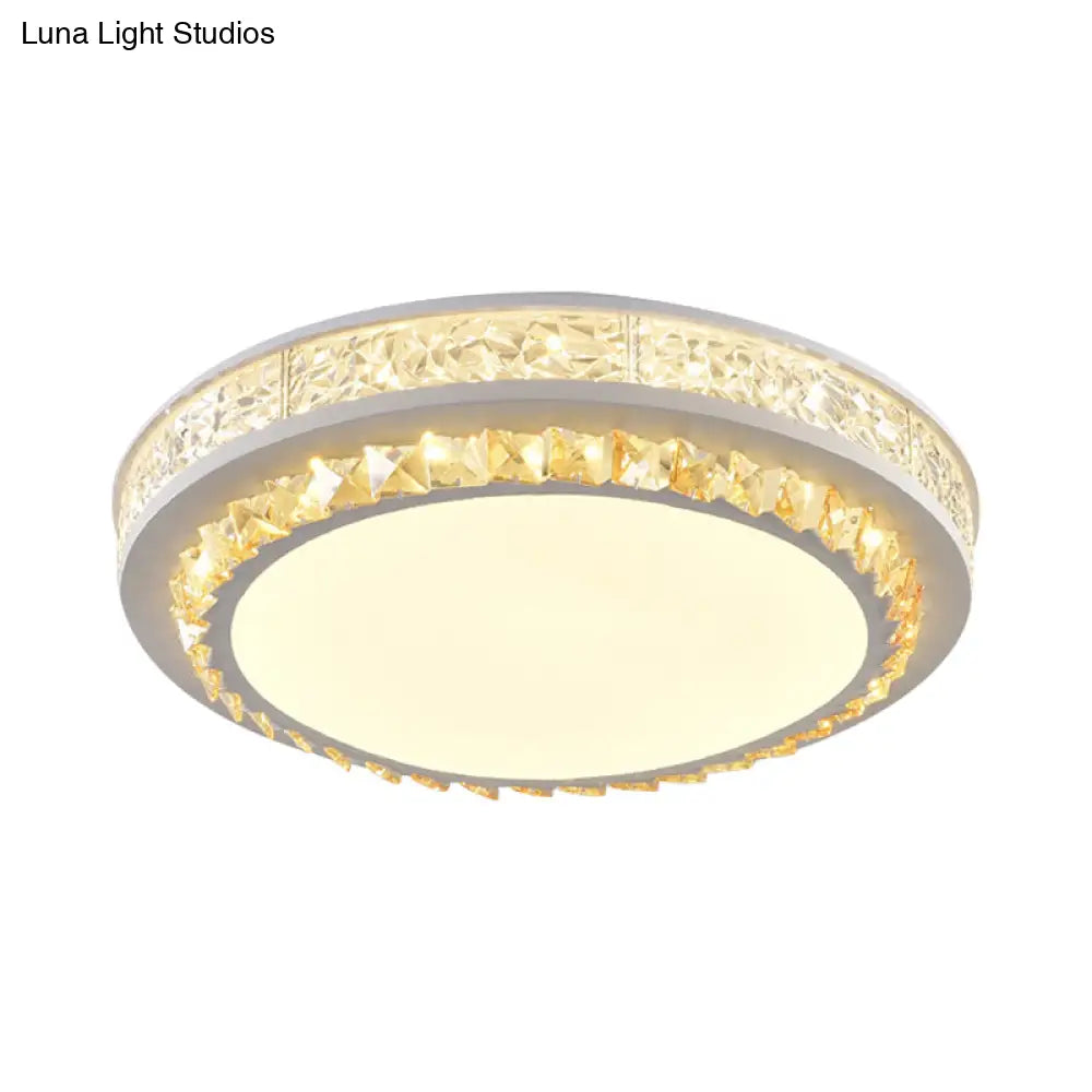 Modern Round Led Crystal Block Ceiling Lamp In White For Living Room