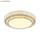 Modern Round Led Crystal Block Ceiling Lamp In White For Living Room