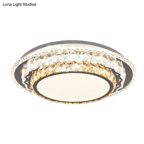 Modern Round Led Crystal Flush Mount Ceiling Light In Stainless Steel - Bedroom