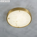 Modern Round Led Flush Mount Ceiling Light With Marble Accents - Brass Finish