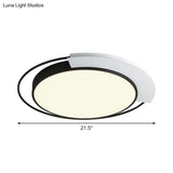 Modern Round Metal Ceiling Flush Light: White/Black Led Bedroom Lighting 18’/21.5’ W