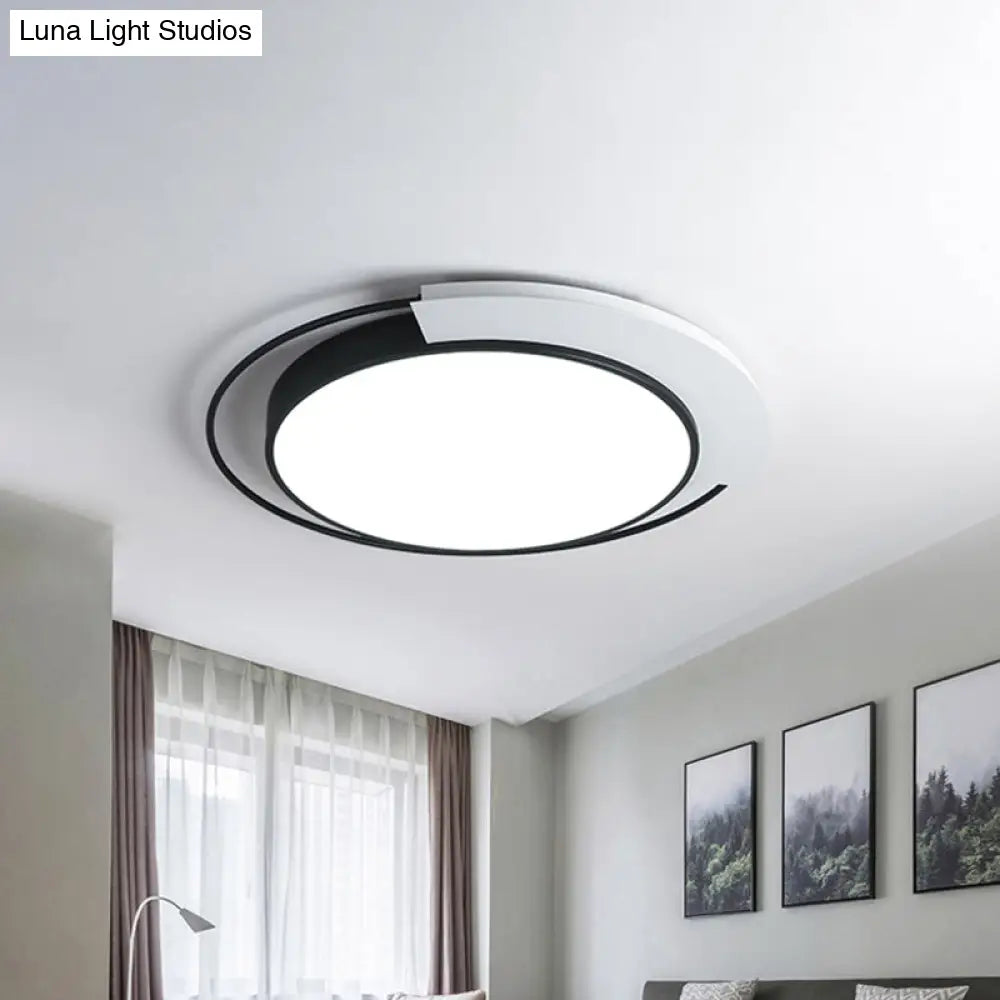 Modern Round Metal Ceiling Flush Light: White/Black Led Bedroom Lighting 18’/21.5’ W