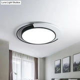 Modern Round Metal Ceiling Flush Light: White/Black Led Bedroom Lighting 18’/21.5’ W