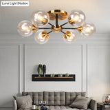 Modern Round Semi Flush Mount Lighting In White/Orange With Smoke Glass - 3/6/8 Light Gold Led