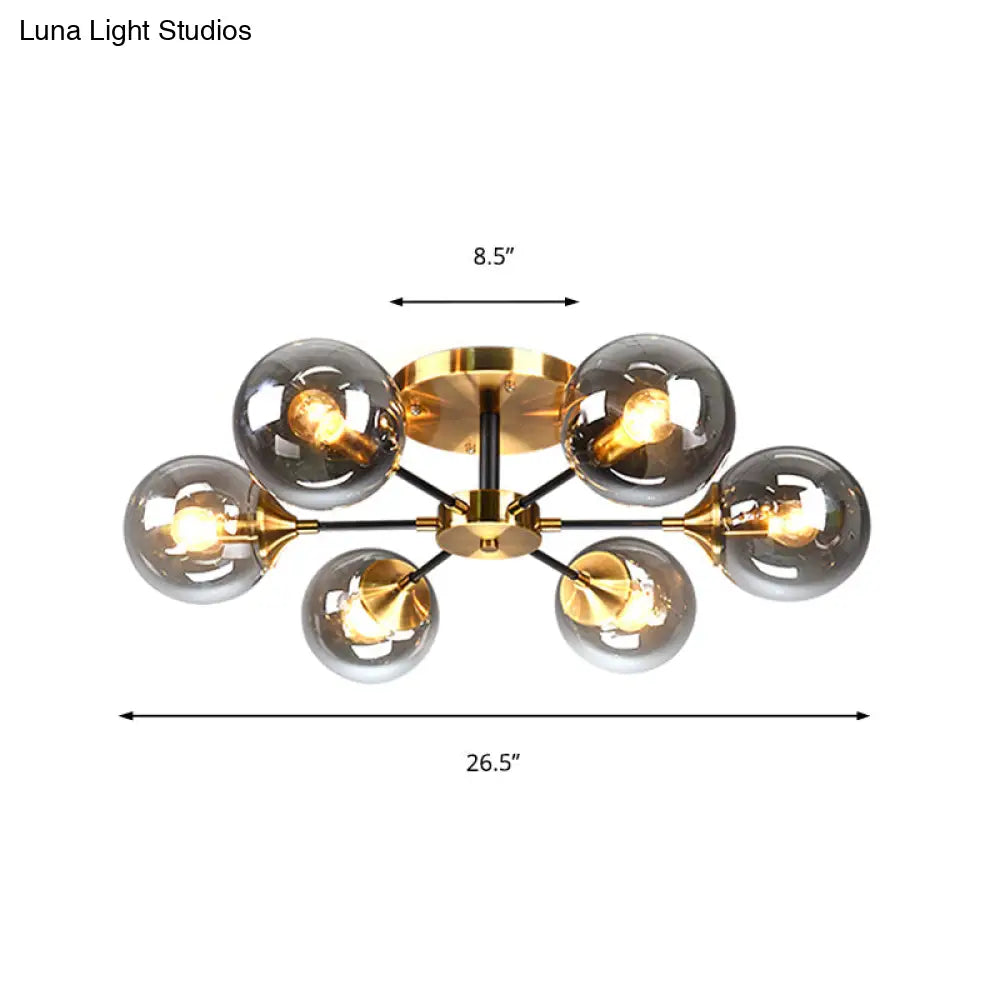 Modern Round Semi Flush Mount Lighting In White/Orange With Smoke Glass - 3/6/8 Light Gold Led