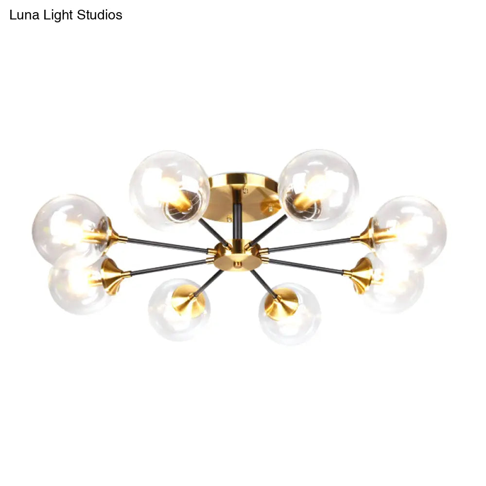 Modern Round Semi Flush Mount Lighting In White/Orange With Smoke Glass - 3/6/8 Light Gold Led