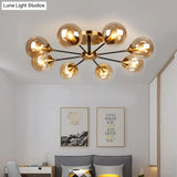 Modern Round Semi Flush Mount Lighting In White/Orange With Smoke Glass - 3/6/8 Light Gold Led