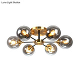 Modern Round Semi Flush Mount Lighting In White/Orange With Smoke Glass - 3/6/8 Light Gold Led