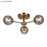Modern Round Semi Flush Mount Lighting In White/Orange With Smoke Glass - 3/6/8 Light Gold Led