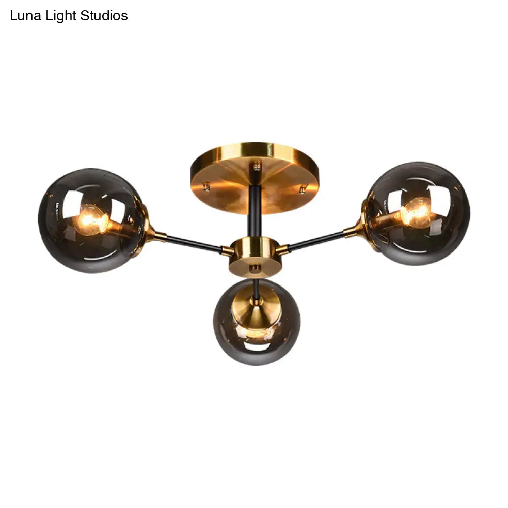 Modern Round Semi Flush Mount Lighting In White/Orange With Smoke Glass - 3/6/8 Light Gold Led