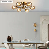 Modern Round Semi Flush Mount Lighting In White/Orange With Smoke Glass - 3/6/8 Light Gold Led
