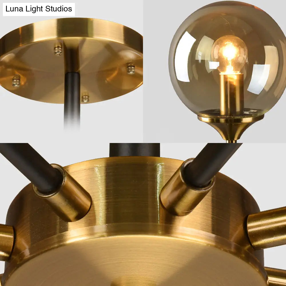 Modern Round Semi Flush Mount Lighting In White/Orange With Smoke Glass - 3/6/8 Light Gold Led