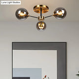 Modern Round Semi Flush Mount Lighting In White/Orange With Smoke Glass - 3/6/8 Light Gold Led