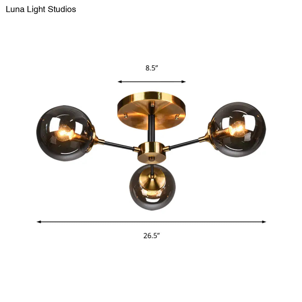 Modern Round Semi Flush Mount Lighting In White/Orange With Smoke Glass - 3/6/8 Light Gold Led