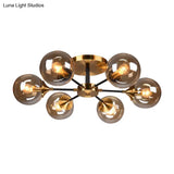Modern Round Semi Flush Mount Lighting In White/Orange With Smoke Glass - 3/6/8 Light Gold Led