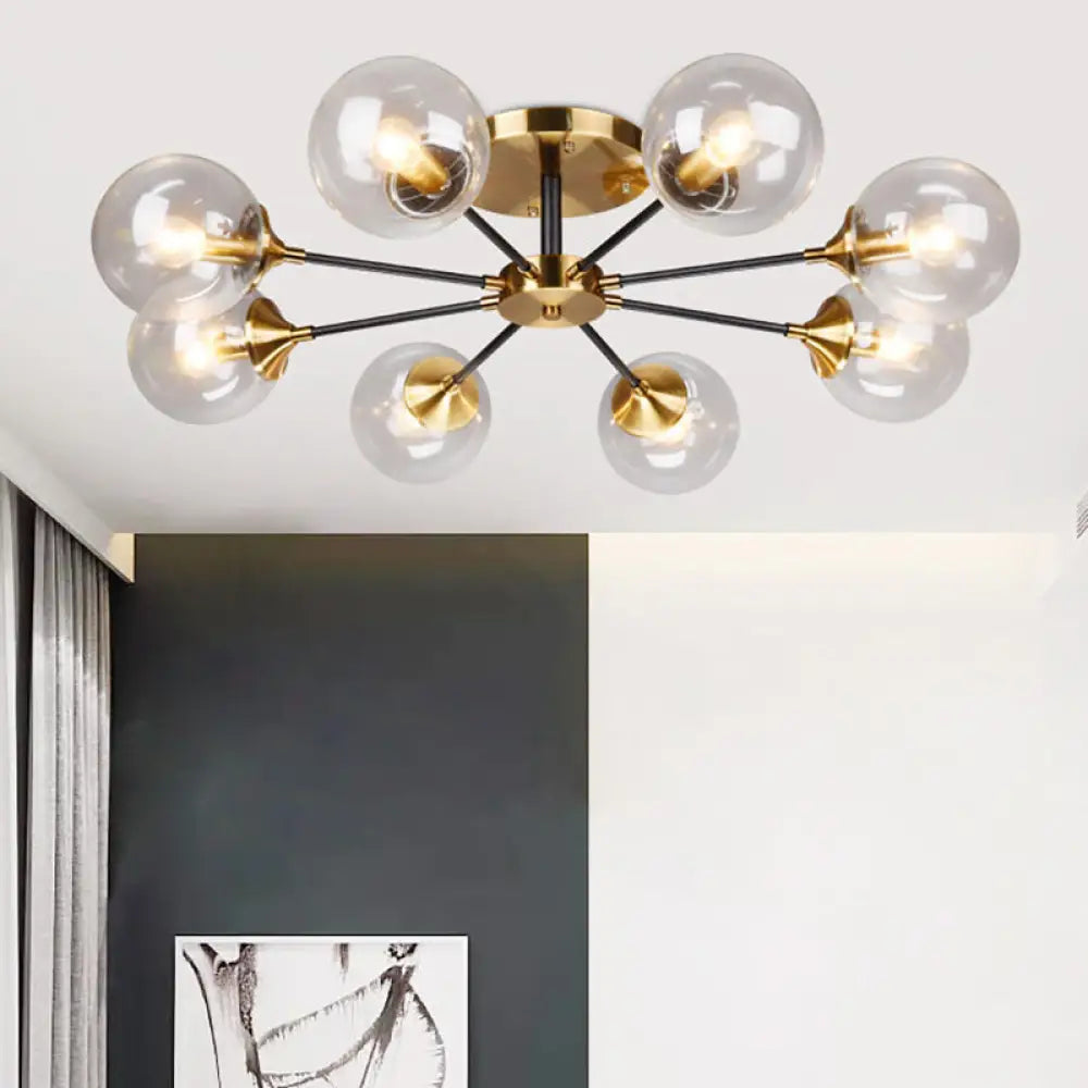 Modern Round Semi Flush Mount Lighting In White/Orange With Smoke Glass - 3/6/8 Light Gold Led