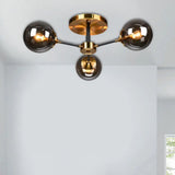 Modern Round Semi Flush Mount Lighting In White/Orange With Smoke Glass - 3/6/8 Light Gold Led